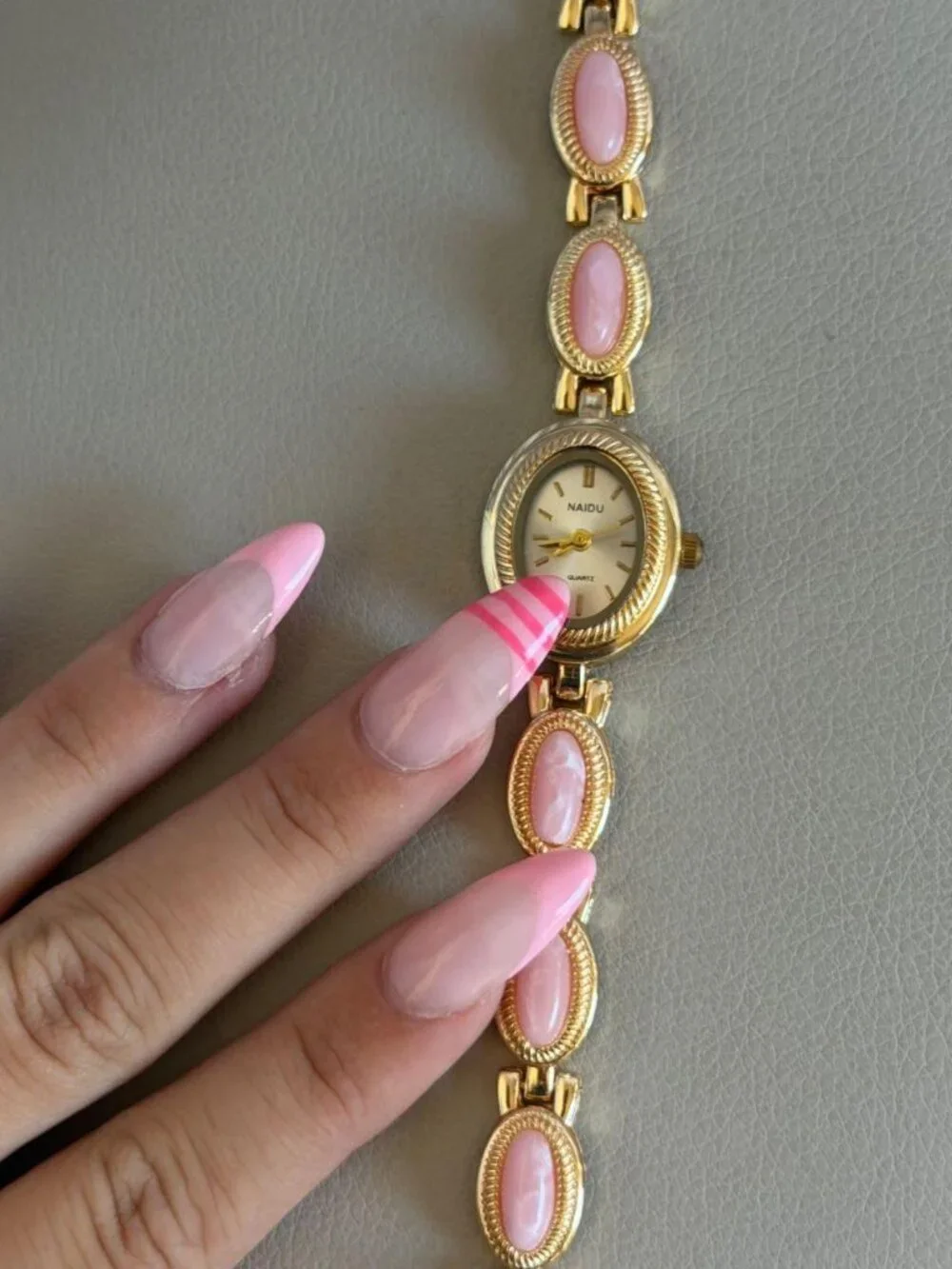 Dainty Pink Gemstone Link Band Watch Preppy Y2K OS